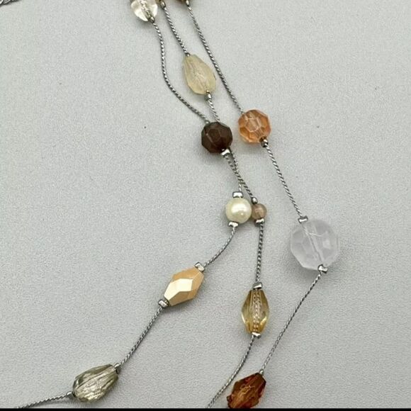 Lia Sophia Necklace Bellini Earth Tone Beaded Layered Triple Strand 18 Inch NWOT - Picture 6 of 8